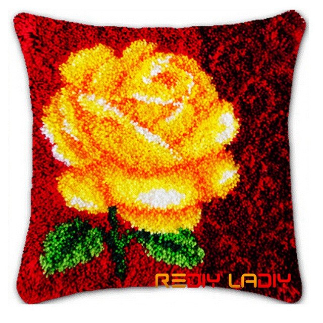 Latch Hook Cushion Poppy & Roses Pillow Case Crochet Crafts Acrylic Yarn for Embroidery Sofa Bed Cushion Cover Home Decoration: BZ482