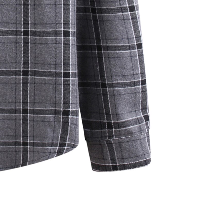 Riinr efterårsprodukter afslappet hætteklædte sømme flot mænds plaid skjorte grå flere størrelser m -3xl