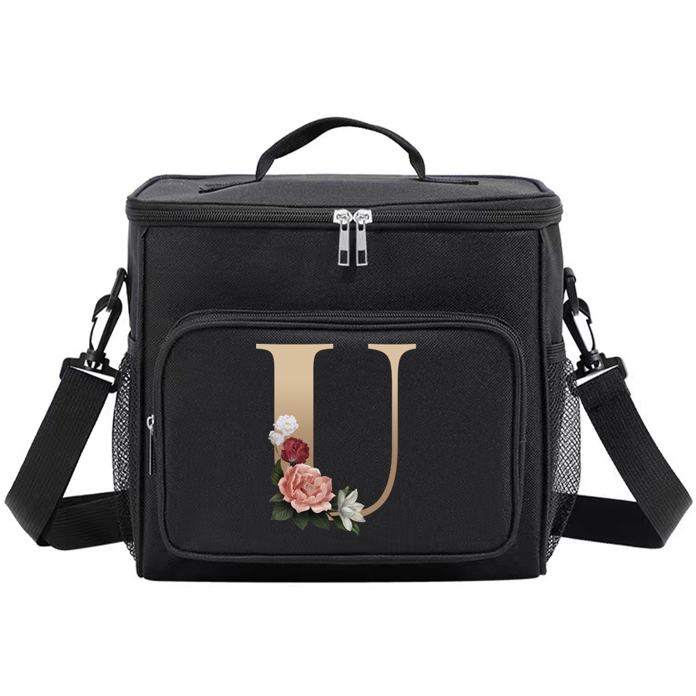 Multifunctional Lunch Bag for Teenage Black Color Picnic Meal Box Waterproof Lunch Box Gold Letter Printing Series: Yellow