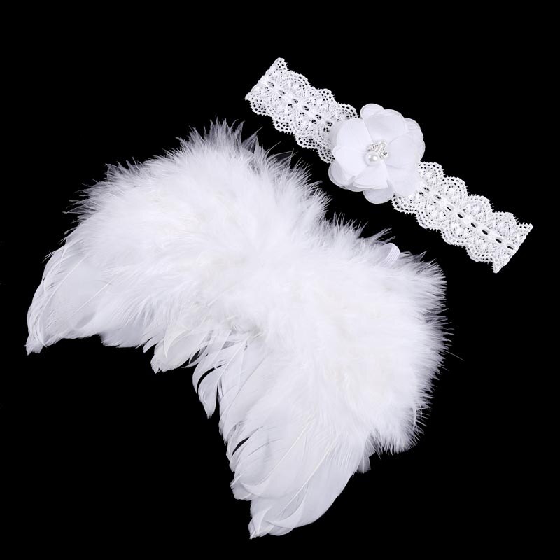 Accessoires de photographie pour -né, ailes de plumes d'ange, ensemble d'accessoires Photo, ailes + bandeau pour -né, fournitures pour bébé à la: White Flower