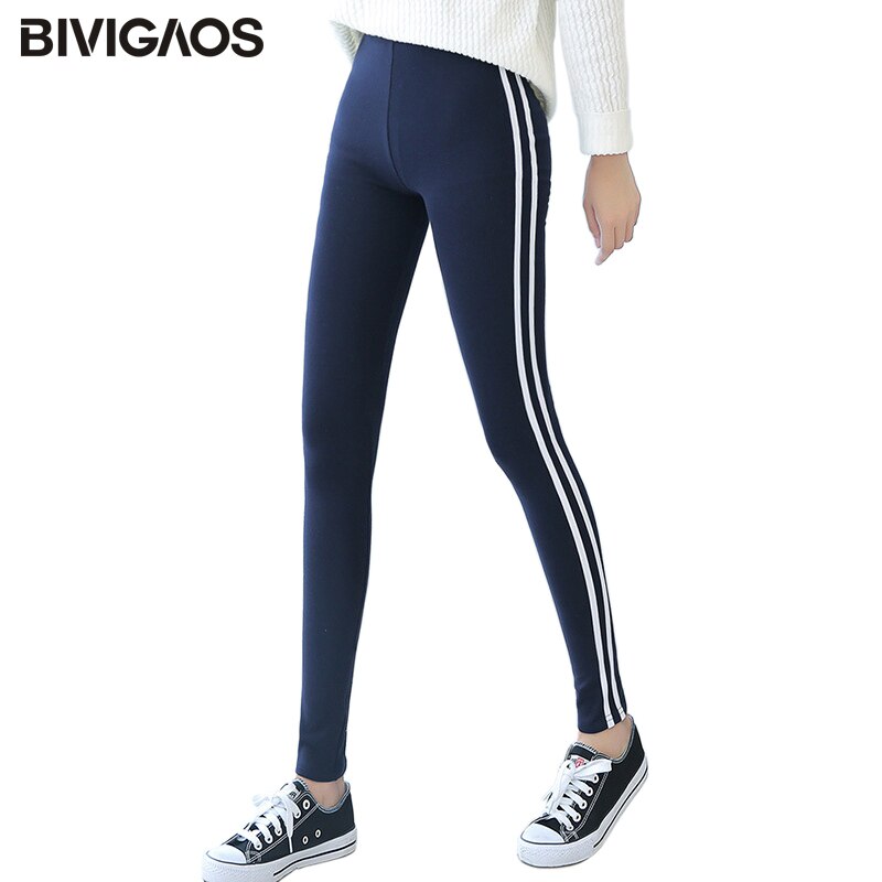 Bivigaos kvinders afslappede leggings side hvid stribet elastisk bomuld leggings bukser dame tøj legging til kvinder