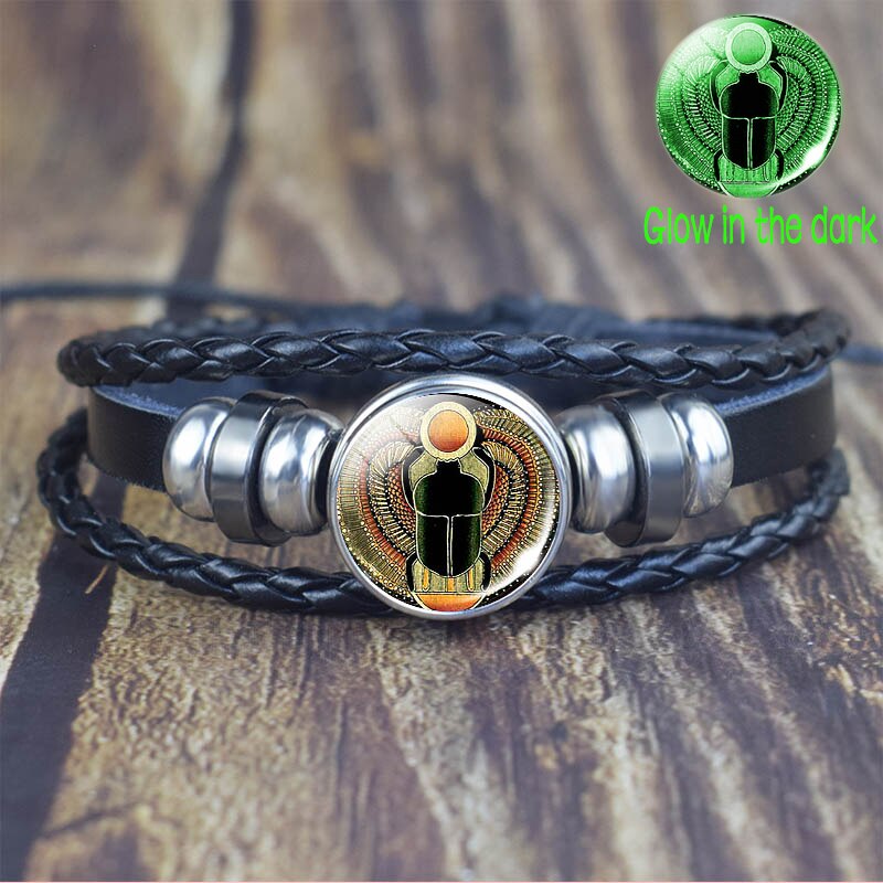 Pulsera de Ankh egipcio que brilla en la oscuridad, brazalete Punk Vintage Antiguo Egipto Anubis Scarab diosa, pulseras multicapa, joyería de amuleto: as show 3