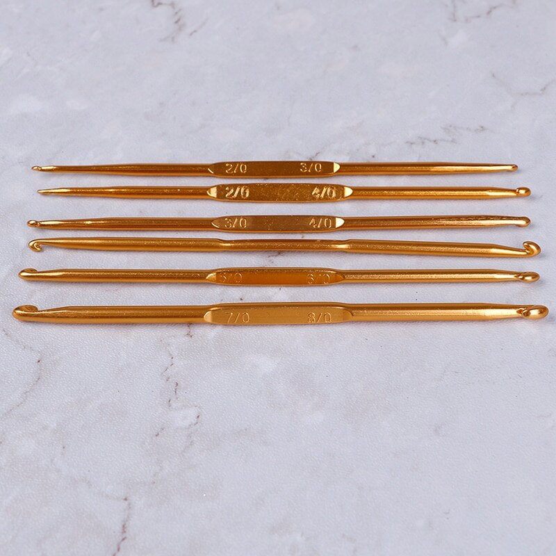 Broco Haaknaalden, dubbelzijdige haaknaalden, haakset 8 stuks gouden aluminiumoxide dubbele haaknaald, breinaald, set weave craft