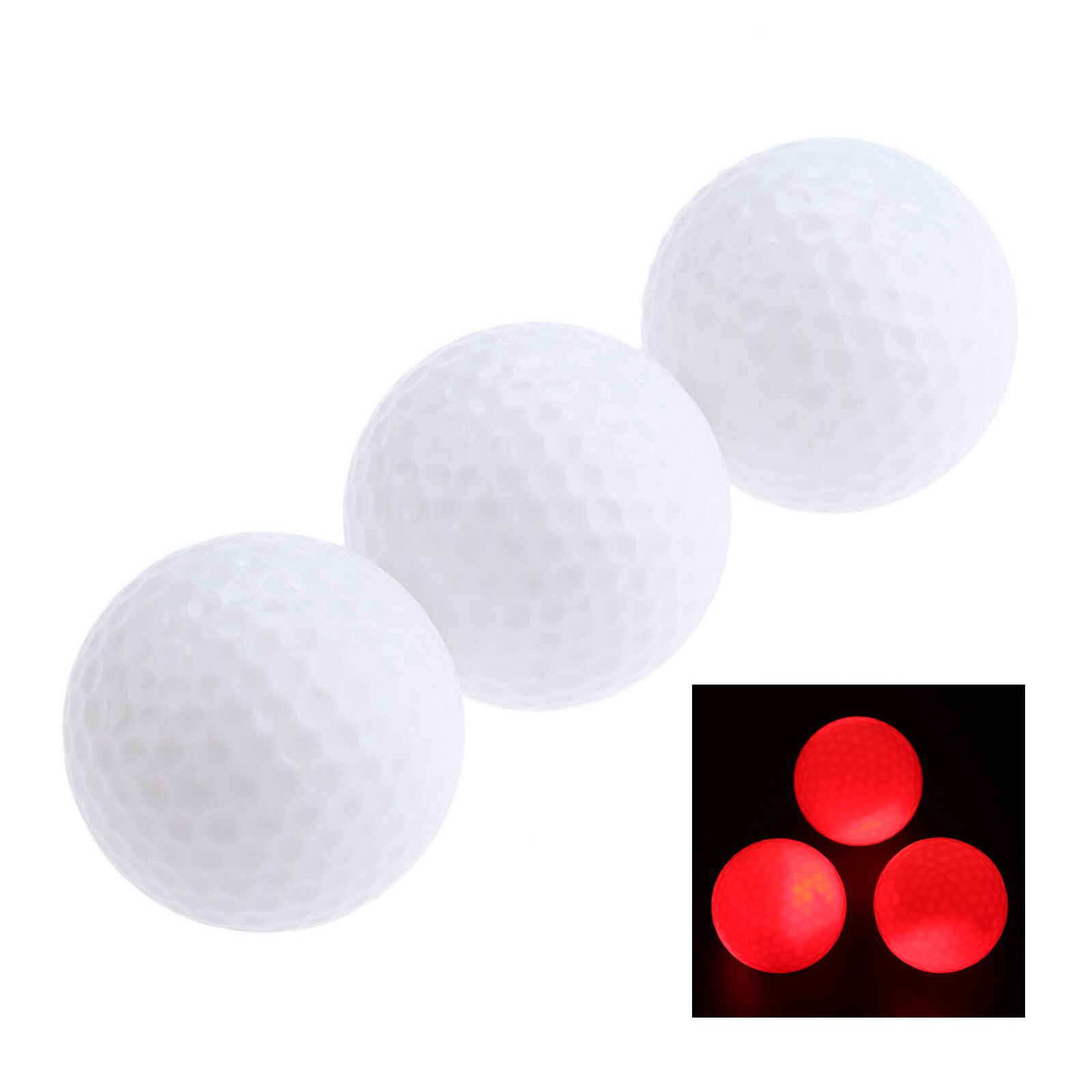 3 st/låda led golfbollar nattträning konstant lysande två lager surlyn golf träningsbollar 42.6mm(1.67 &quot;) diameter match: Röd