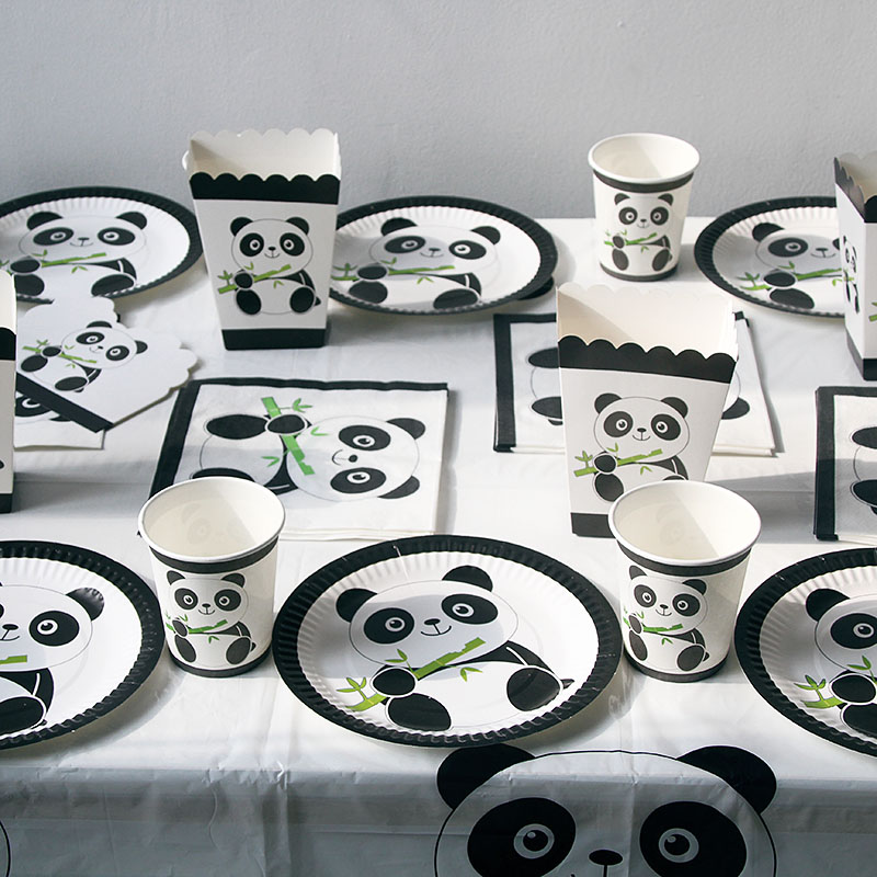 Cartoon Panda Party Decorations Foil Balloons Paper Plate Cup Disposable Tableware Set Kids Birthday Party Baby Shower Supplies