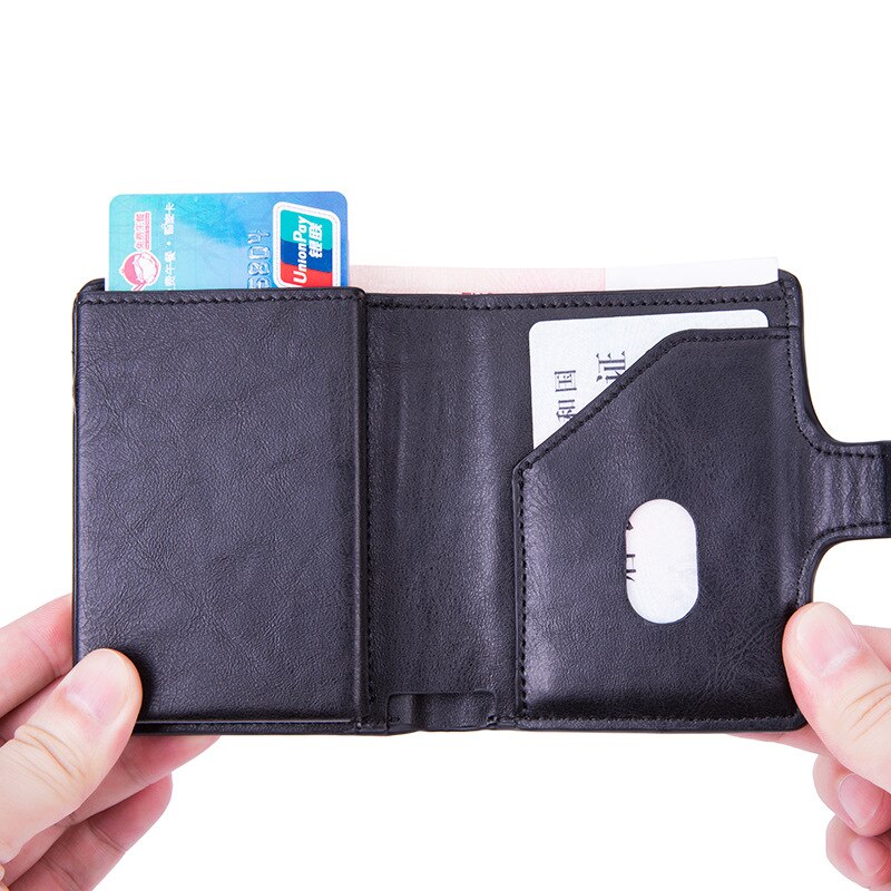 Pitébo – boîte à cartes en cuir NFC en fibre de carbone, brosse antivol, pack de cartes pour hommes et femmes, bouclier de grande capacité RFID pop-up automatique