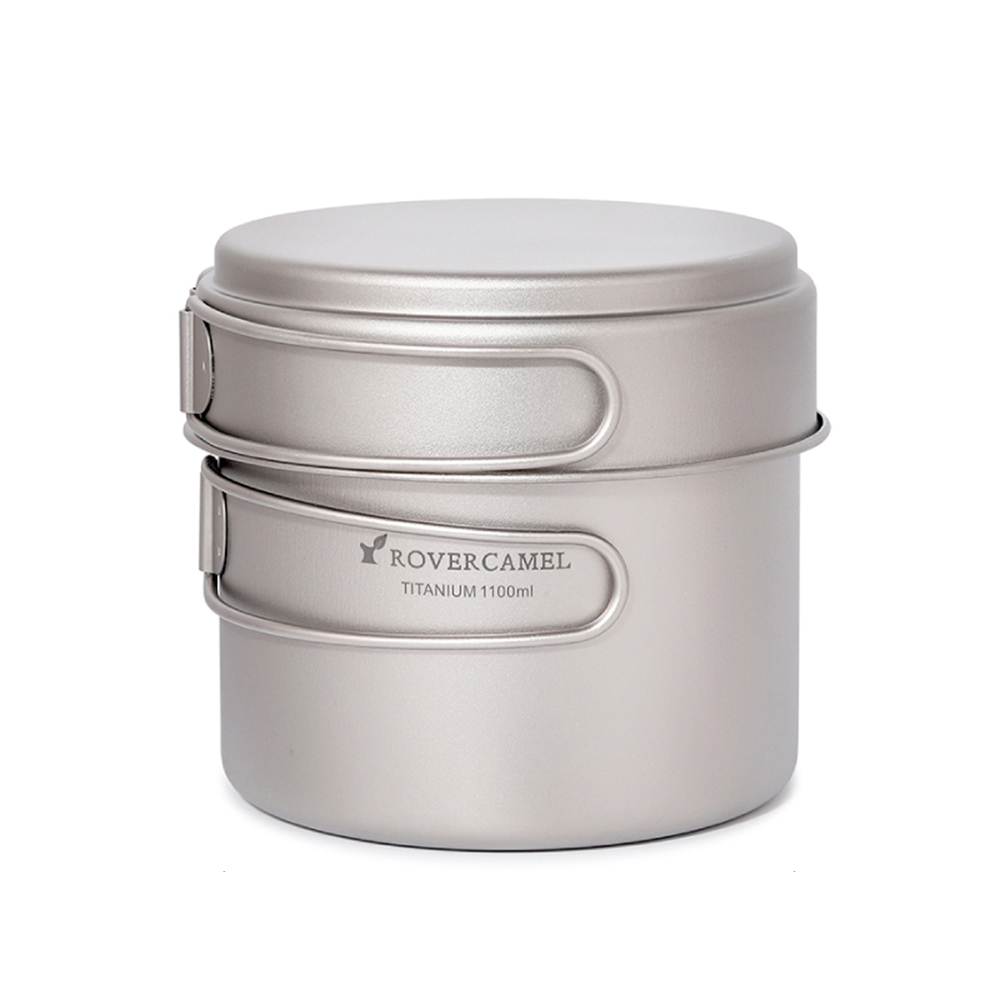 Ultralight Titanium 1100Ml Pot En 350Ml Koekenpan Kookset Outdoor Camping Picknick Kookgerei Set Met Vouwen Handgrepen: Ta8327B-1
