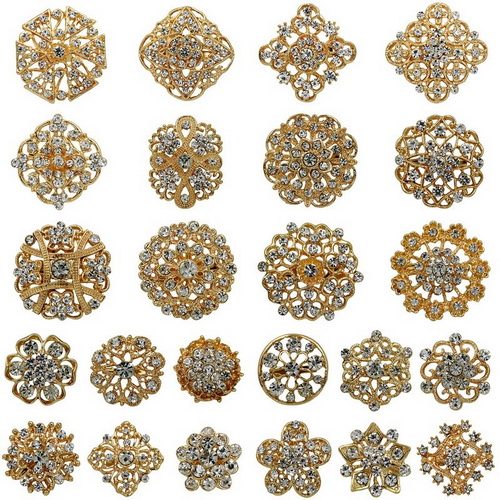 Weimbeiingdian conjunto de broches de flores misturadas, lotes de preço de fábrica com 24 peças para buquê de casamento diy, kits de acessórios: GOLD 24 PCS