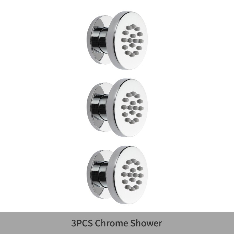 Black Round Body Rain Shower Spray Jets Bathroom Solid Brass Square Head Sprayer Set Saving Water Massage Jet System: 3PCS Chrome