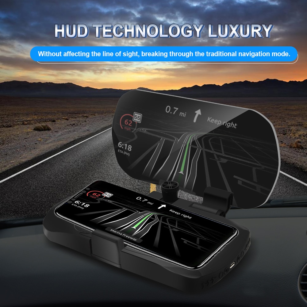 Car HUD GPS Navigation Head Up Display Projector Phone Holder Wireless Charger for Smartphone Mobile Phone