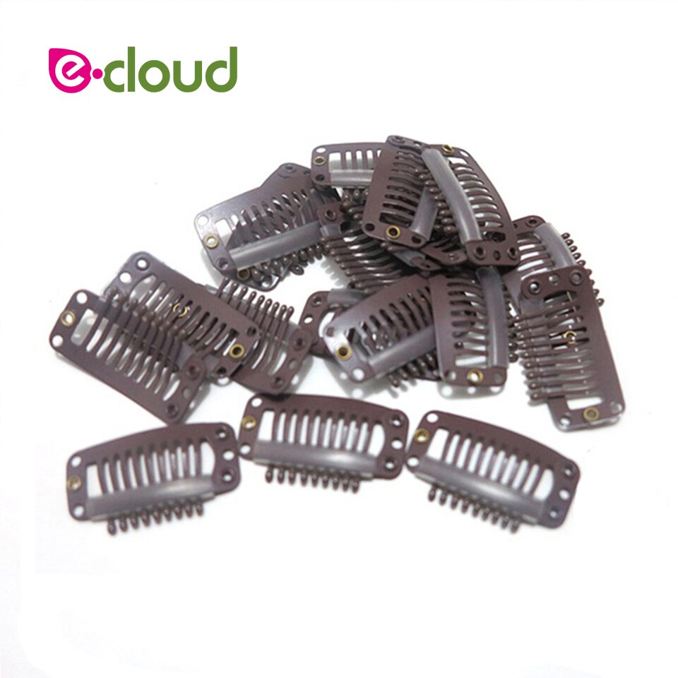 100 Stks/partij 32Mm 9-Tanden Haarverlenging Clips Snap Metal Clips Met Siliconen Terug Pruik Clips In Hair inslag Pruik Kammen Haar Accessoire