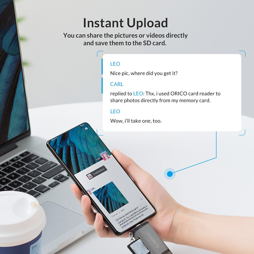 ORICO-lector de tarjetas 6 en 1, USB 3,0, 2,0, tipo C a SD, Micro SD, adaptador TF, OTG inteligente, lector de tarjetas de memoria SD para ordenador portátil