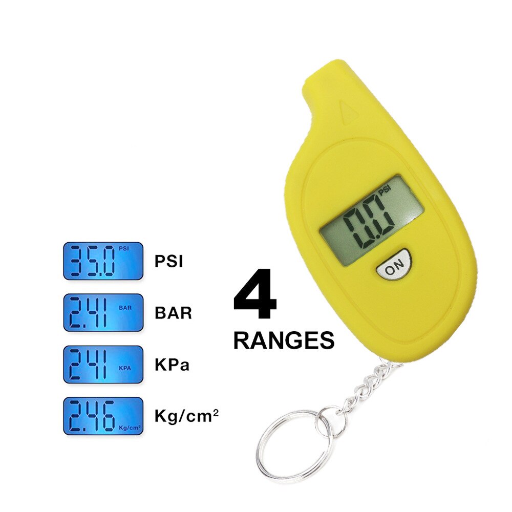 Medidor de pressão dos pneus de alta precisão digital pneu calibre de pressão rodas pneus monitor de pressão dos pneus sistemas novo mini chave anel: Yellow