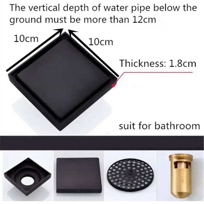 10 x 10cm Floor Drains Stainless Steel Square Shower Floor Drains Tile Insert Drain Channel Bathroom