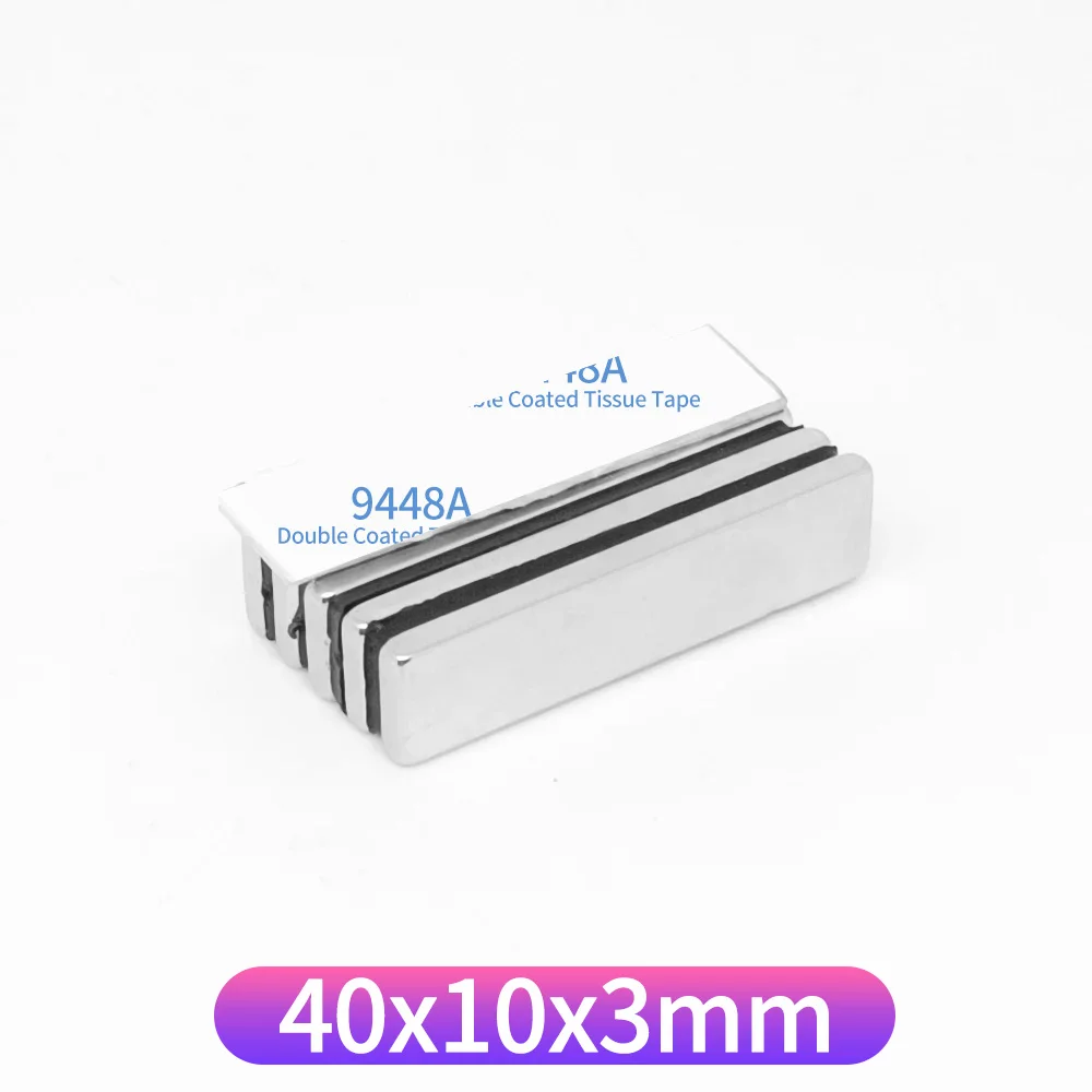 40x10x3mm Blok Krachtige Sterke Magnetische Magneten 40*10*3 Quadrate Magneet Met Tape Voor Koelkast, DIY, Wetenschappelijk, Craft 40x10x3