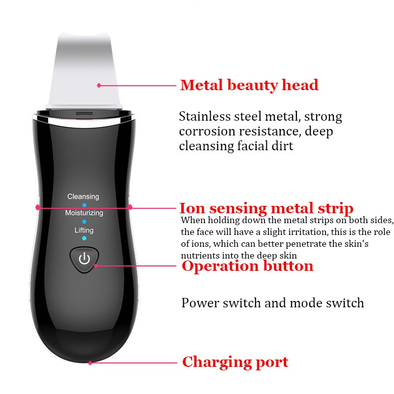 CF073 Facial Ultrasonic Skin Scrubber Microcurrent Face Massage Blackhead Remover Pores Cleaning Peeling Skin Care Beauty Tools