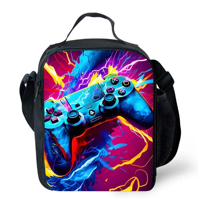 Lunch bags for Child,Cartoon Game con-so-les School Picnic Bags for Boys,Large Kids Insulation Cooler Bags for Aged 4-10 years: Blue