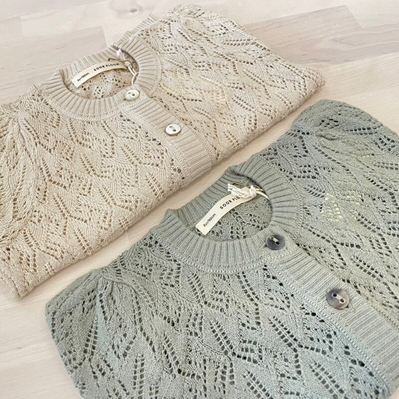 8071 børn tøj pige cardigan sommer farve jacquard aircondition frakke børn strik cardigan baby hul top