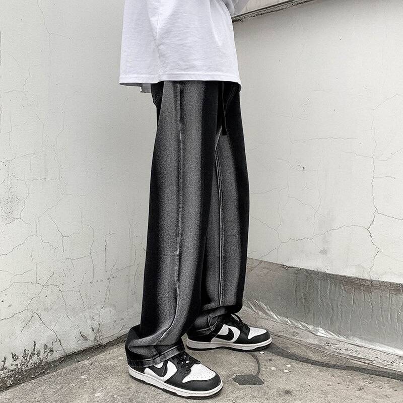 Pantalones vaqueros holgados para hombre, Jeans rectos informales, Retro, a la , ropa de calle suelta, Hip Hop, de piernas anchas, azul/negro