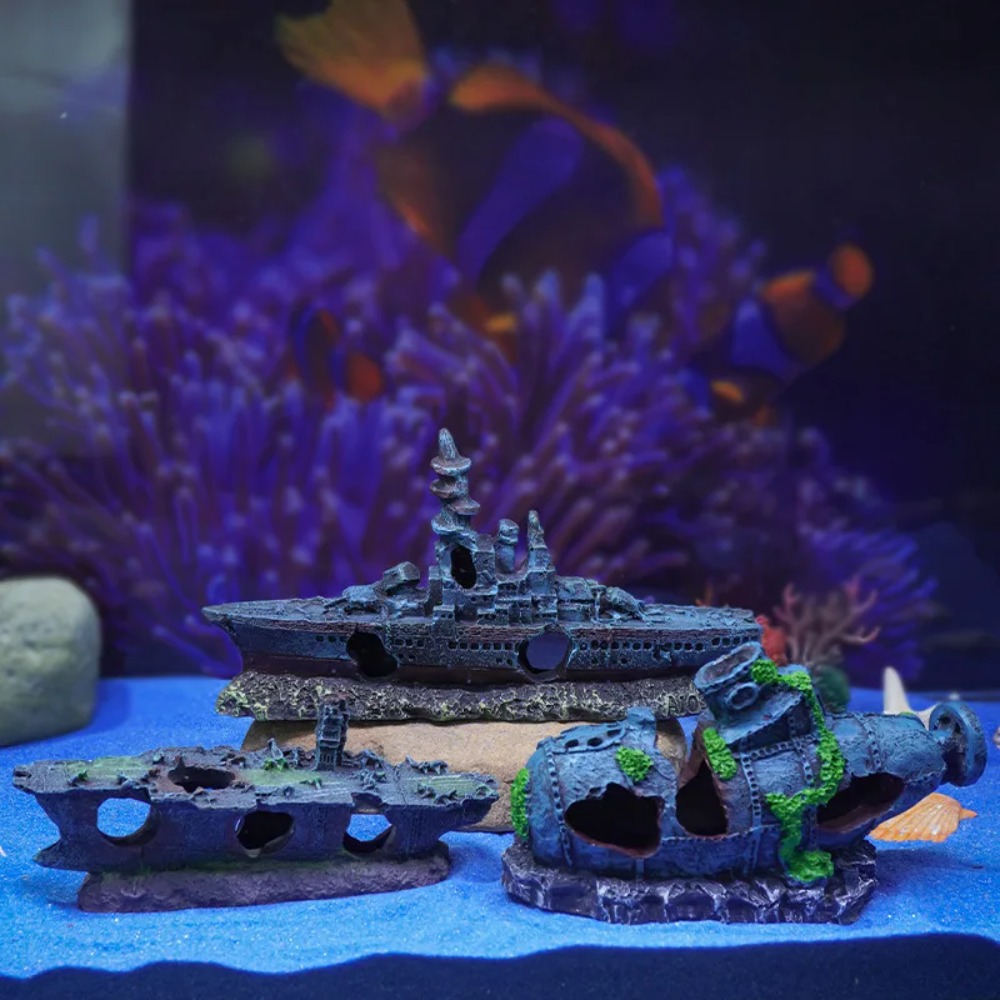 Décorations d'aquarium de poissons, bateau de Pirate de paysage, bateau de démêlage, en résine Vintage, accessoires d'aquarium de bateau, décorations pour la maison