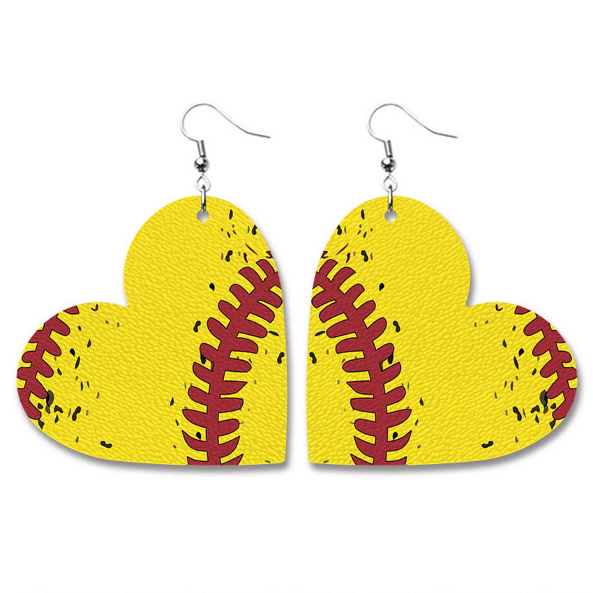 Cheetah Baseball Print Pu Leer Hart Dangle Oorbellen Aankomst Liefde Hart Vorm Luipaard Oorbellen Mode-sieraden: Heart Yellow