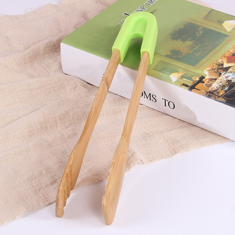 Bamboe Voedsel Tang Salade Taart Snack Clip Grip Broodrooster Tang Siliconen Handvat Brood Tang Gebak Klem Keuken Gereedschap Accessoires: D