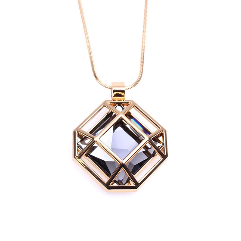 ELIfashion Octagon Shape Cage Rhinestone Inside Pendant Necklace Long Chain Jewelry For Women In Winter 2 Colors Choice