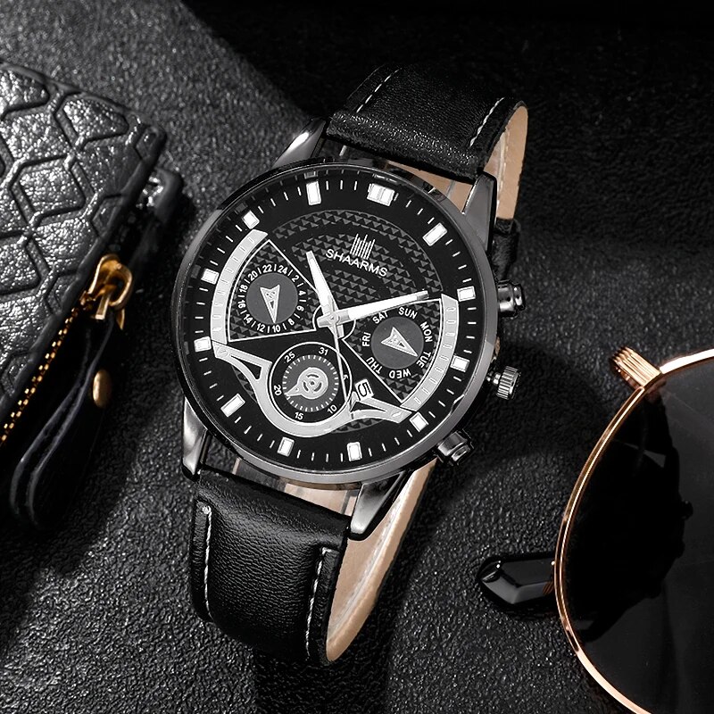 3 Stuks Set Heren Horloge Minimalistische Heren Mode Ultra Dunne Horloges Eenvoudige Mannen Zakelijk Lederen Quartz Polshorlogio Masculino