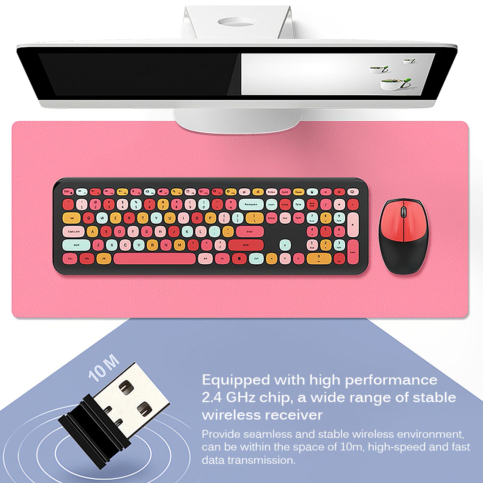 Wireless Keyboard And Mouse Combination Wireless Keyboard 2.4G Wireless Business Pink Multicolor Mute Keyboard And Mouse Set