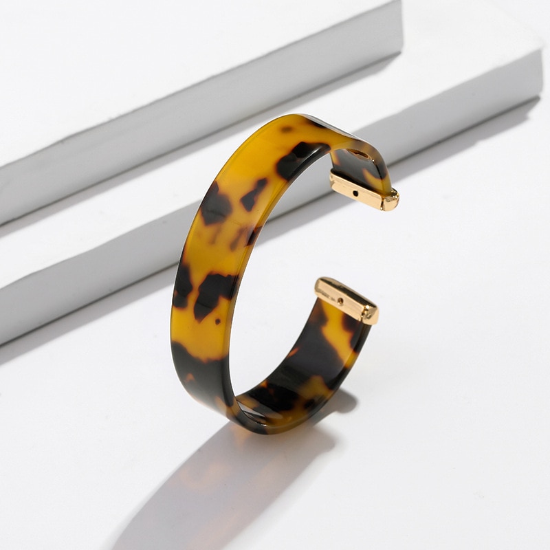 Nova pulseira tortoiseshell liga acetato folha leopardo abertura c em forma de pulseira feminina moda boêmio floral acrílico pulseira: Leopard