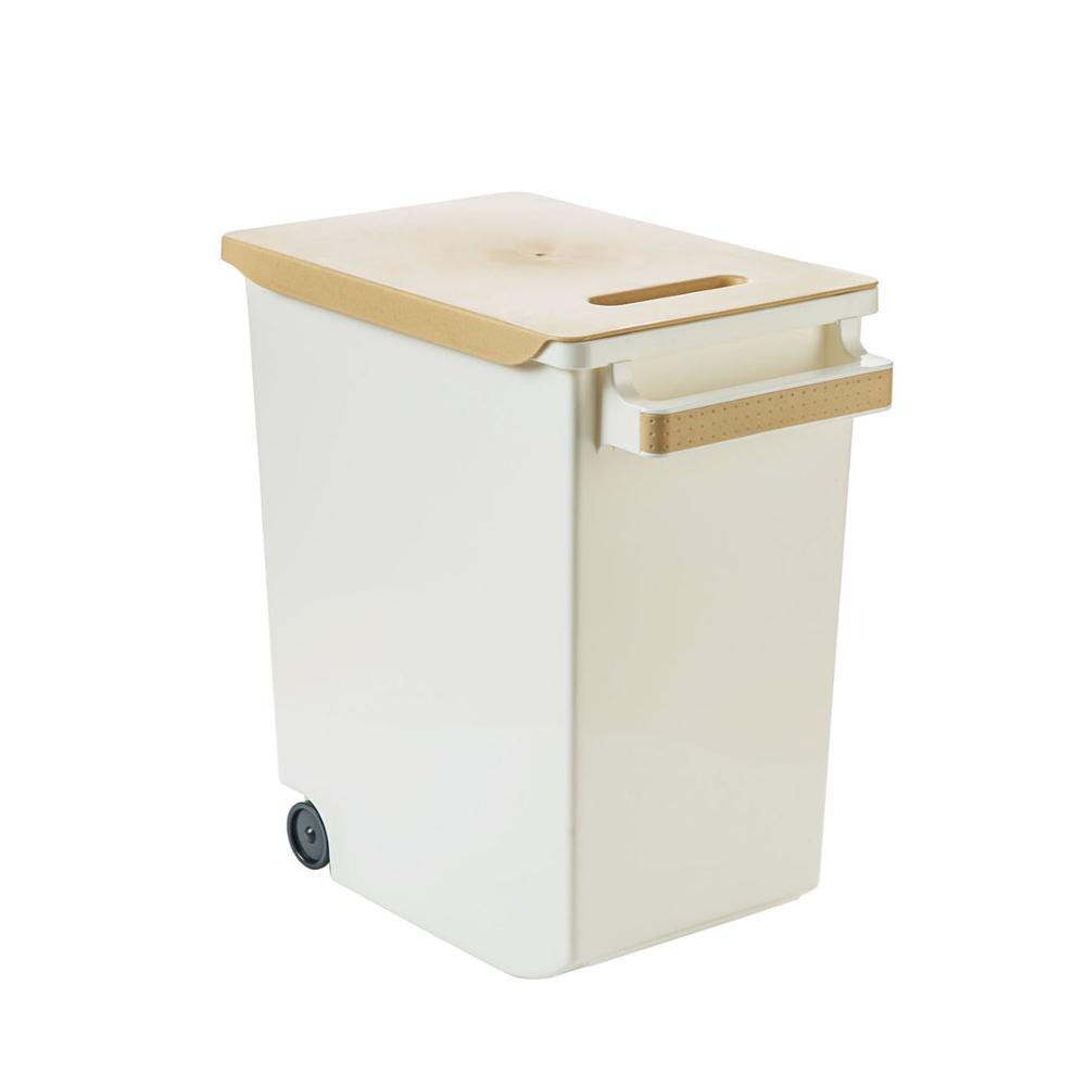 10/15KG grande boîte de rangement de riz de cuisine avec la caisse de récipient de farine de Grain de roue boîtes de récipient de riz en plastique bac scellé anti-poussière: 15KG Beige