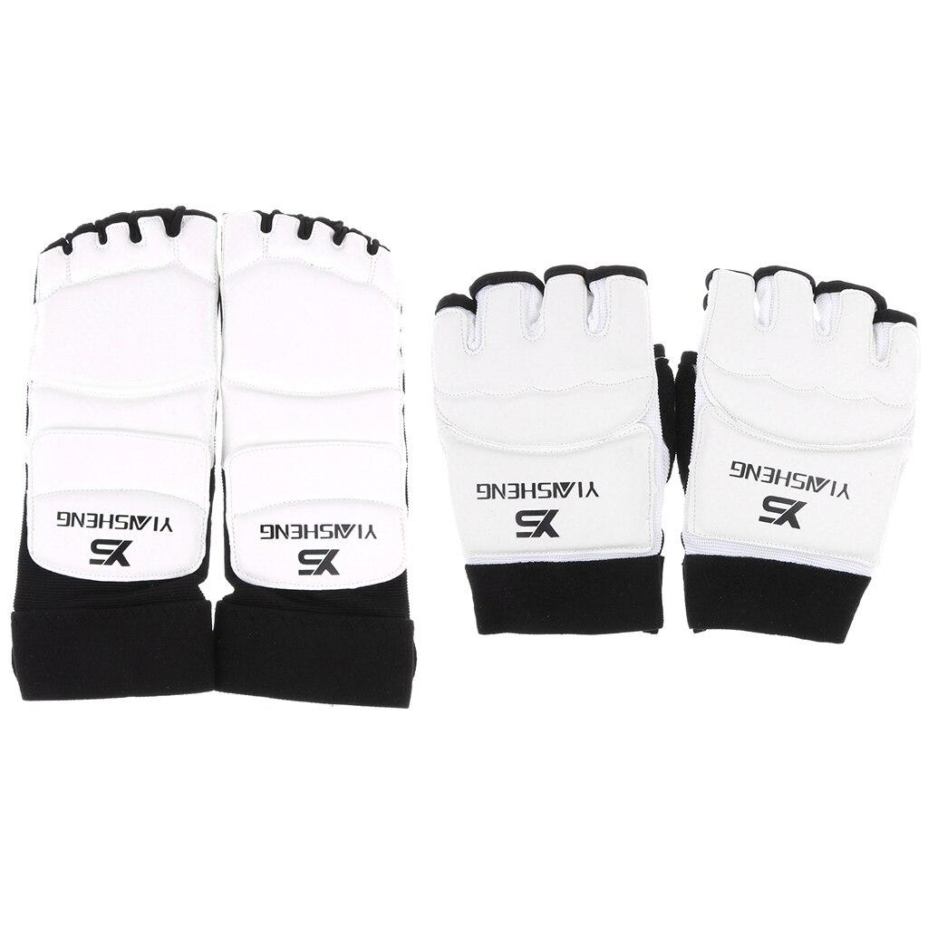 1 paire protège-pieds + 1 paire demi doigt gants de protection vêtements de sport pour Taekwondo karaté boxe Muay Thai entraînement entraînement