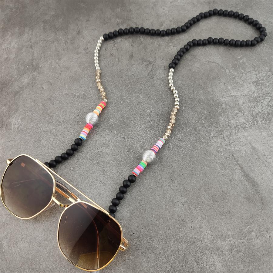 Chaînes de lunettes en perles de bois Boho, avec boule argentée, lunettes de soleil en métal, lunettes de lecture, porte-cordon, sangle de cou: Rose