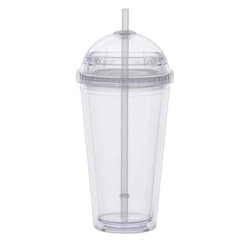 20oz Milk Tumbler With Dome Lids Clear Plastic Cups With Straw Double Wall Reusable Water Bottle Fruit Cup For Party: Plastic Cup A
