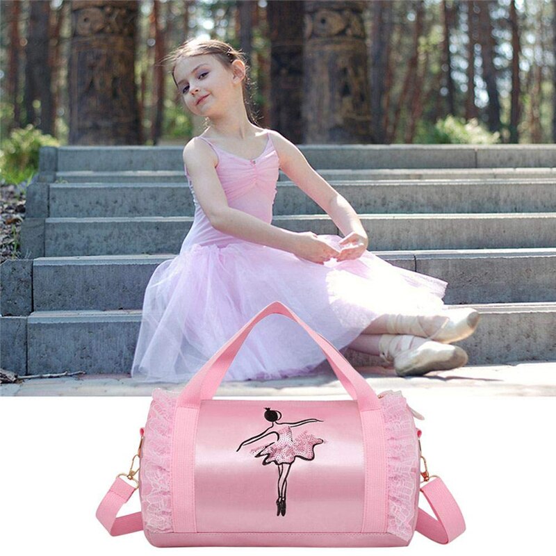 Broderi gymnastiktaske pink kvinder balletdans muleposer stor kapacitet skuldertaske piger latinske dansetasker