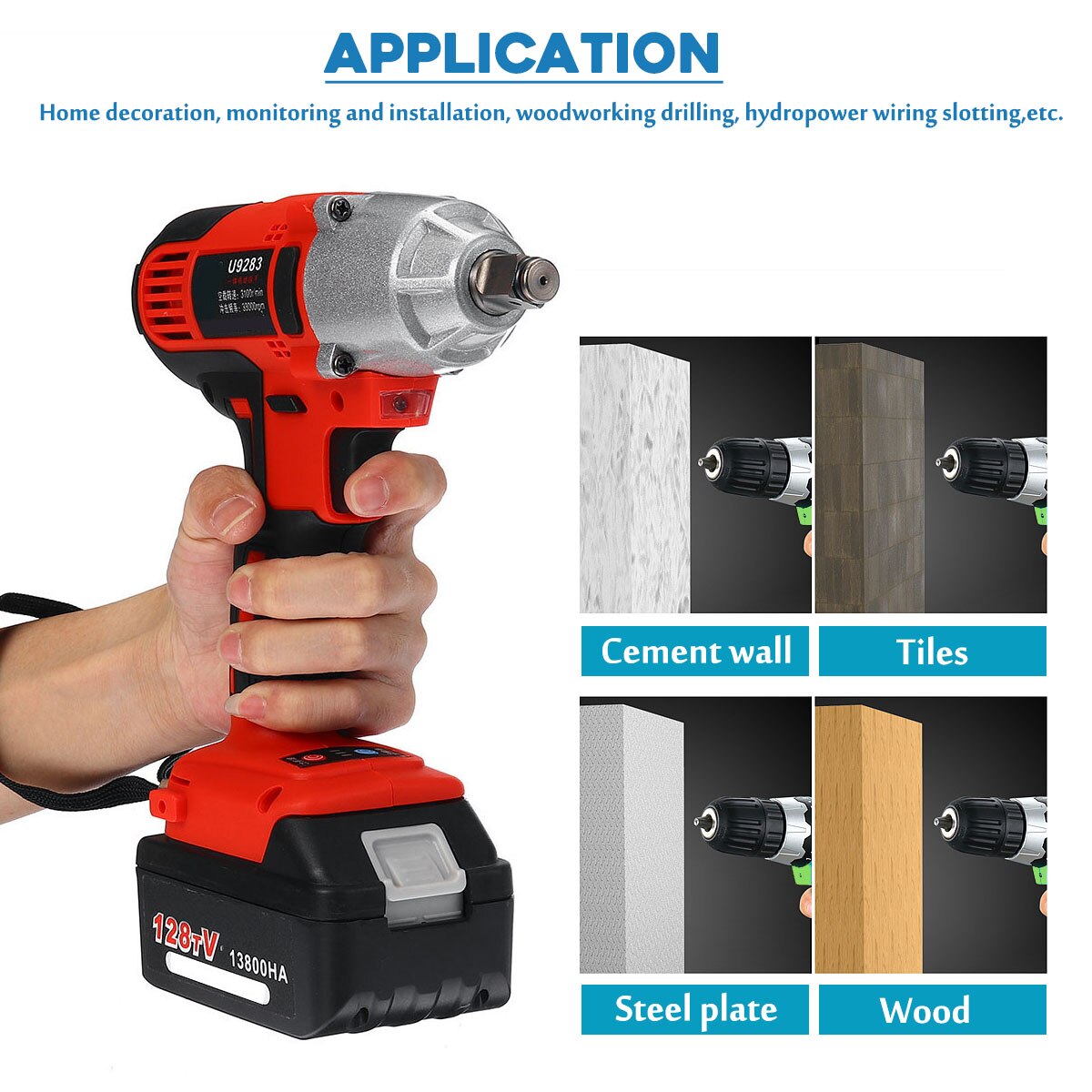 Doersupp 128VF 110-240V 13800mAh Cordless Electric Impact Wrench Electric Wrench Brush with 1x Li-ion Battery Power Tools