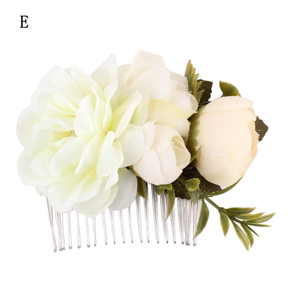 1 Pcs Rose Flower Hair Combs Wedding Crown Headwear Blooming Flower Headband for bride girls flower hair clip Wedding Jewelry: E