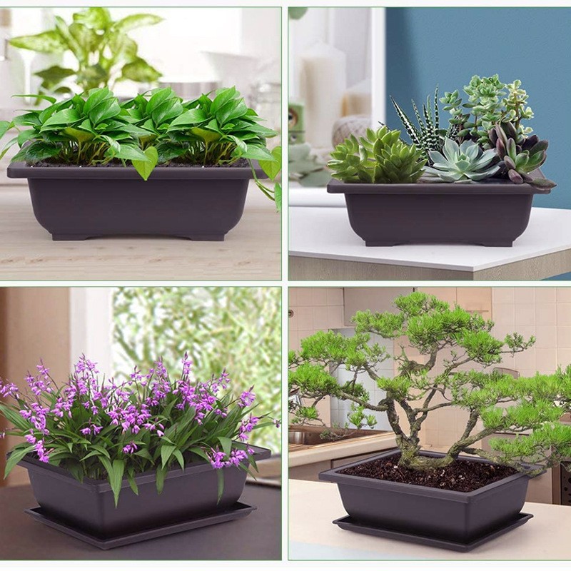 2Pcs Rectangular Square Plastic Flowerpots Imitation Purple Clay Succulent Plants Pots Outdoor Garden Landscape Potted Trays
