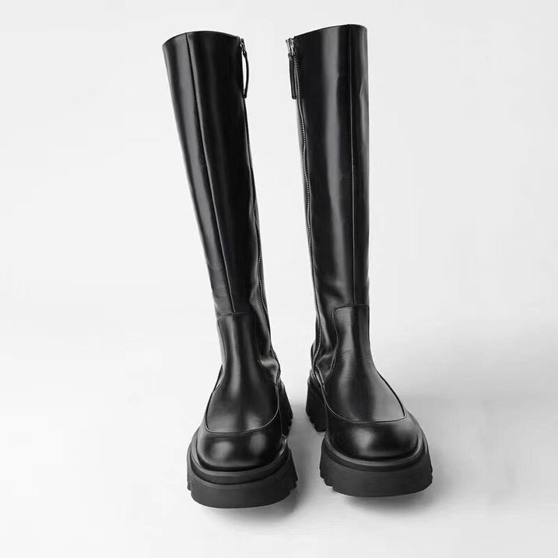 Black Chunky Platform Knie Hoge Laarzen Vrouwen Be... – Vicedeal