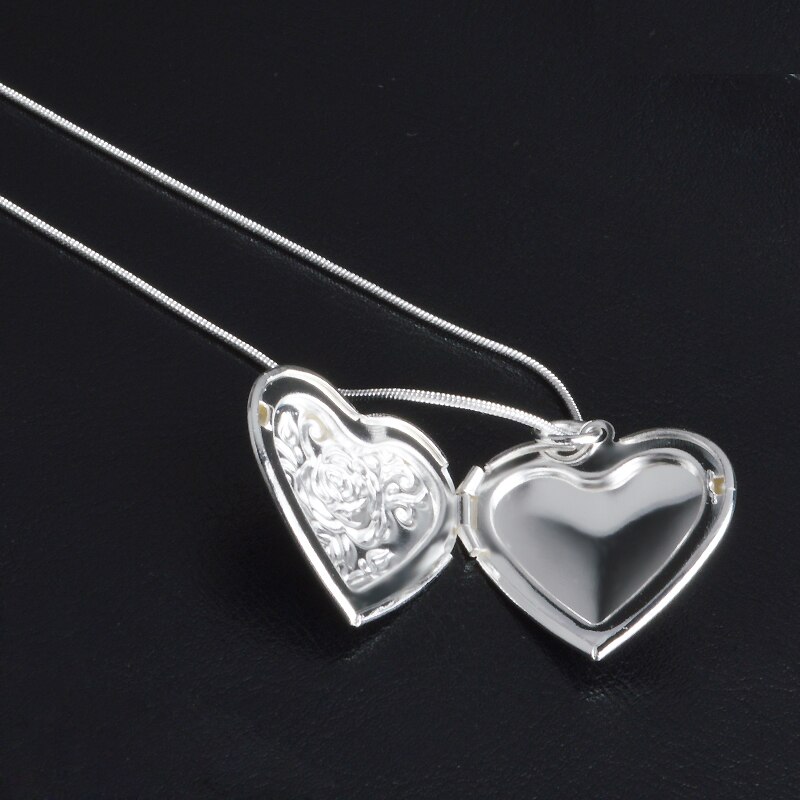Classique Vintage Rose fleur 925 argent Sterling médaillon Double coeur collier Photo El collier pendentif femmes 'meilleur