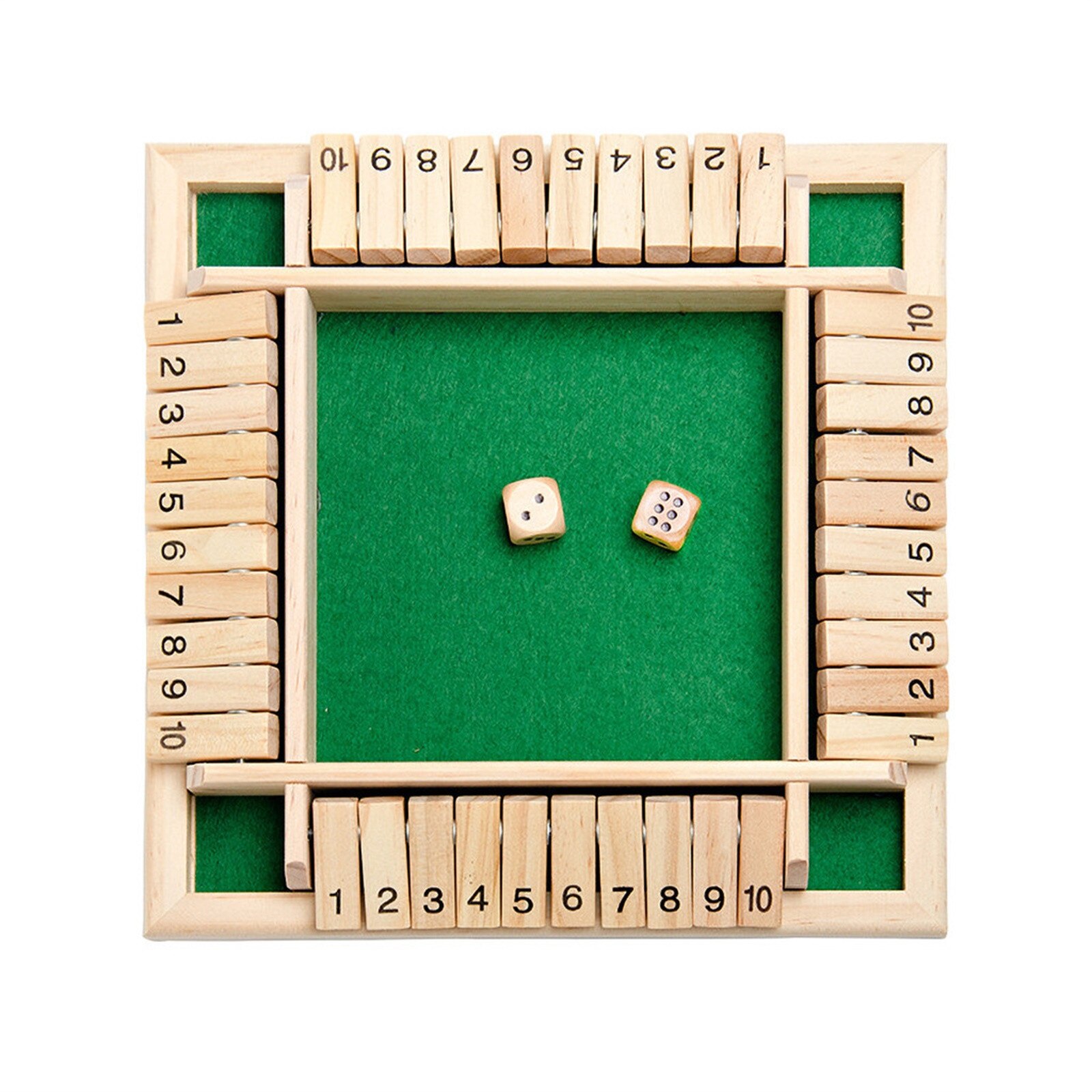 Traditional Four Sided Wooden 10 Number Pub Bar Board Dice Game For Shut the Box Parent-child Interactive Game Toys F: Green