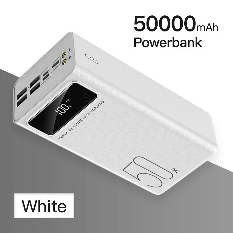 Banco de energía de gran capacidad de 50000mAh 2.1A, pantalla LED de carga rápida, Banco de energía de 4 cargador de batería externo USB para tableta de teléfono: White no cable
