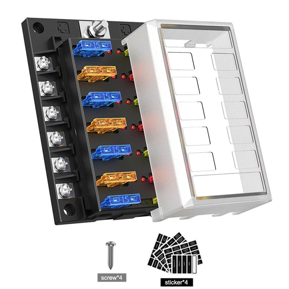 One In 12 Out 12 Way Fuse Box With LED Short Circuit Indicator Light Fuse Holder For Medium-sized Manual Reset Fuses