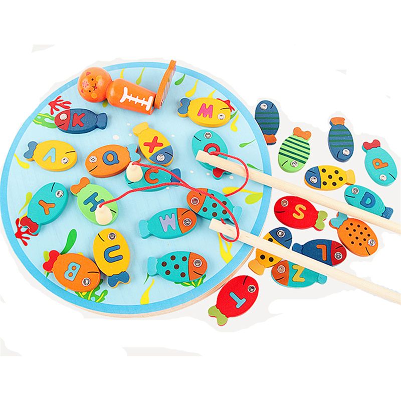 Magnetic Magnetic Wooden Fishing Game Toy for Toddlers - Alphabet Fish Catching Counting Preschool Board Games Toys for 2 3 4