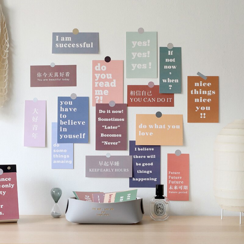 15 Sheets Inspirational Words Ins Wall Decorative Card Greeting Postcard Birthday Card Stationery School Supplies