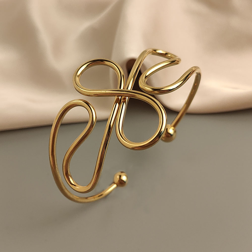 Uforgyldte damearmbånd med uregelmæssig form, meget vandtætte metalarmbånd, festsmykker: Ren guldfarve