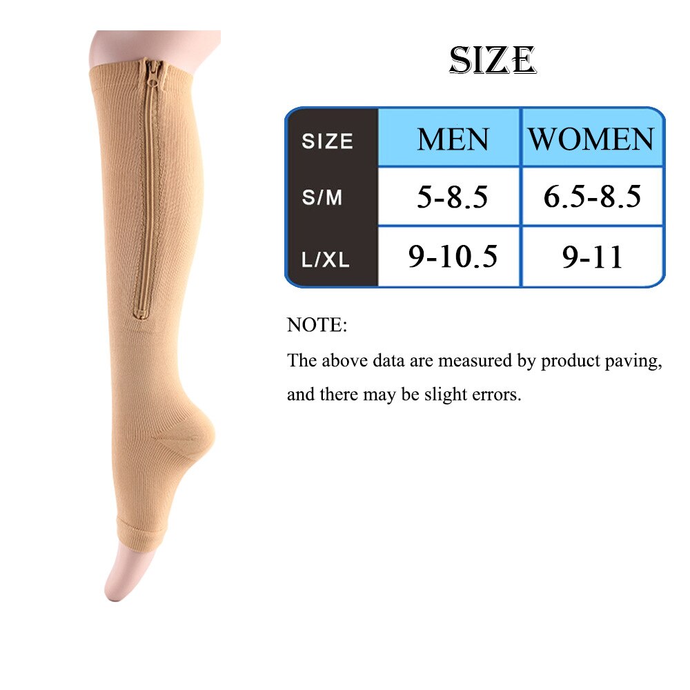 HYSAIXIA Calzini a compressione Calzini compressivi a pressione per polpaccio con cerniera Open-toe Tinta unita Uomo Donna Non coprire le dita dei piedi Calzini con zip