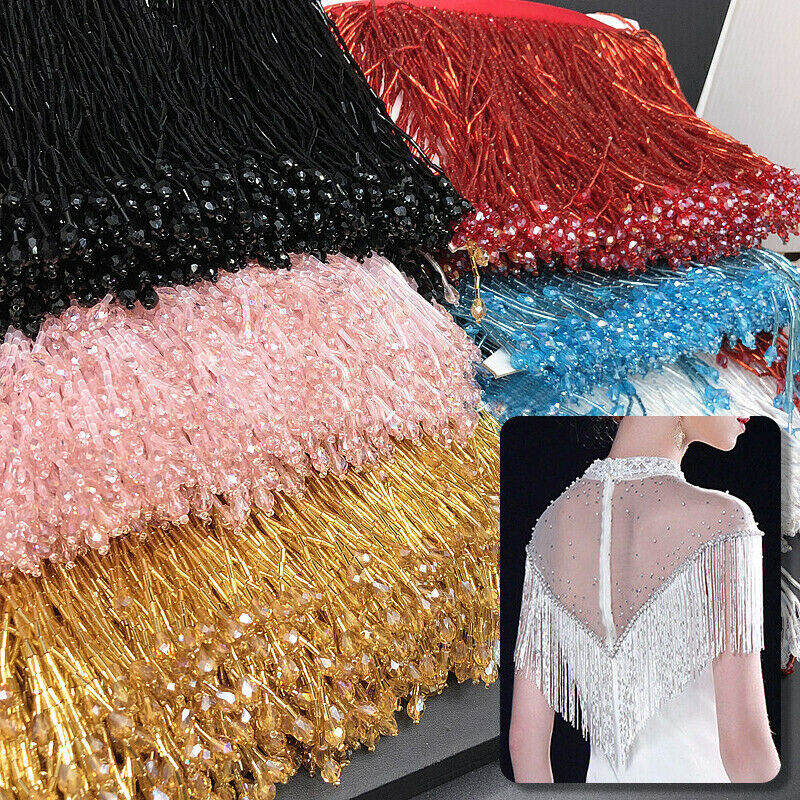 1 Yard Bling Sparkle Kralen Fringe Trim 15 cm Charm Kwastje Fringe Zware Kralen Glazen Buis trimmen DIY Jurk kostuum