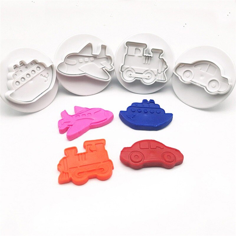 4 Stks/set Auto Vliegtuig Truck Set Plastic Plunger Cutter Cookie Mold Embossing Cake Decorating Tool Fondant Mal