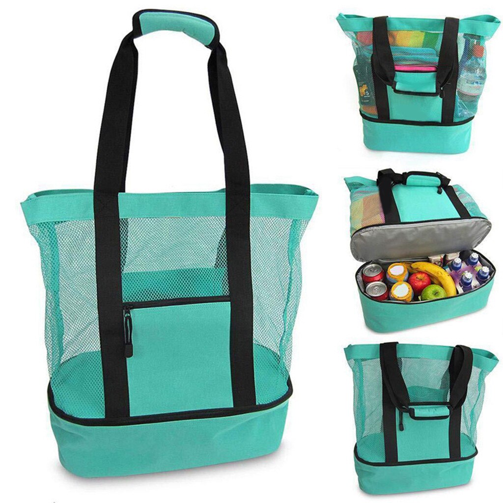 Outdoor Camping Beach Mesh Tote Bag With Detachable Cooler Bag Packing Organizer Multifunctional Waterproof Backpack